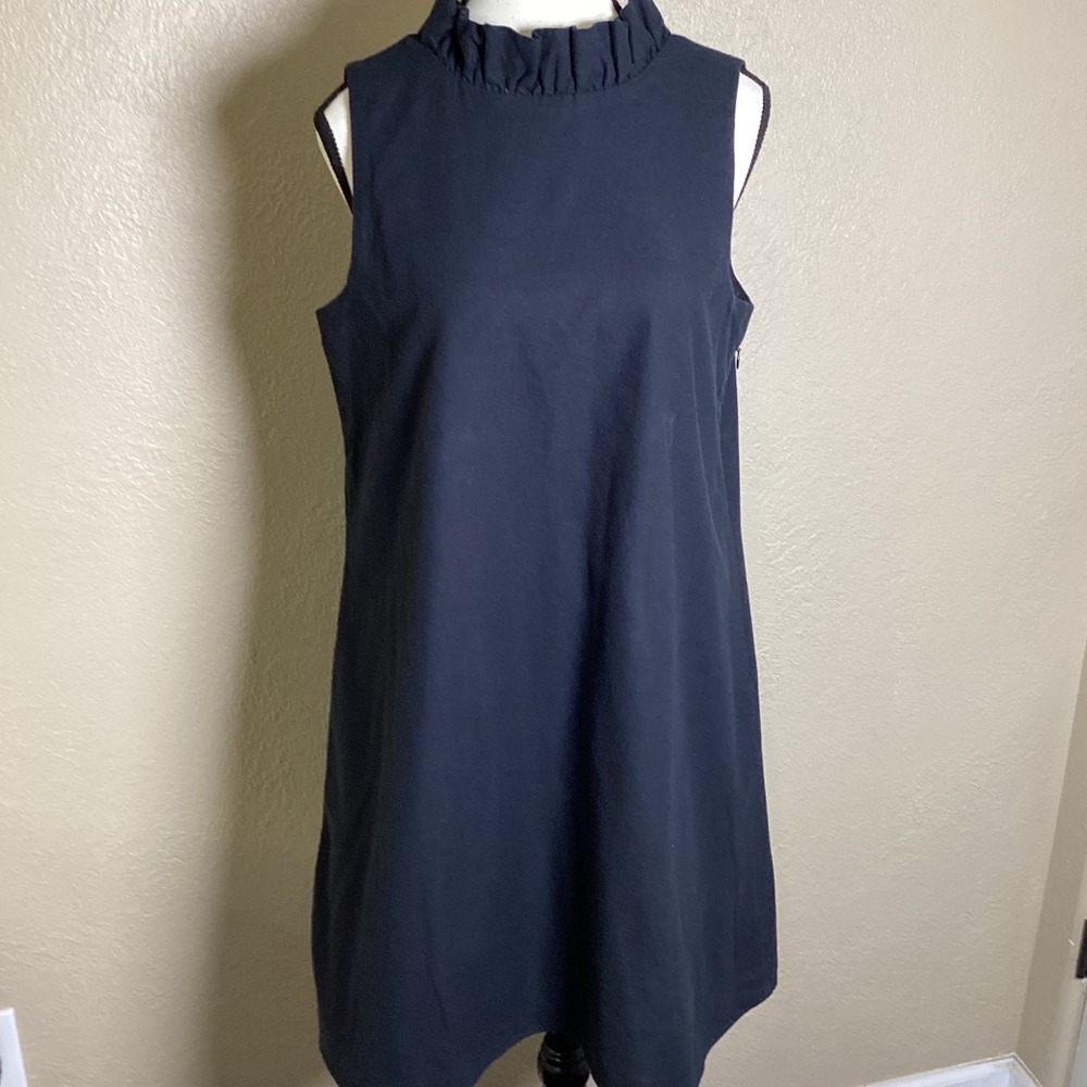Vineyard Vines Black Ruffle Neck Open Back Bow Cotton Shift Dress Women's Size 8